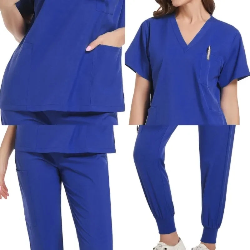 Nurse Uniforms Woman Short Sleeve V Neck Top Scrubs Jogger Pants Medical Scrubs Set Women Summer Casual Uniformes Clinicos Mujer - Dhavinci