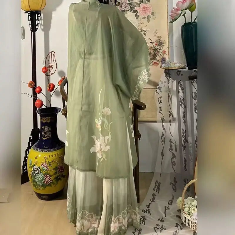 Hanfu Women Chinese Traditional Cosplay Costume Ancient Song Dynasty Hanfu Dress Spring Summer 3pcs Green Sets Plus Size XL - Dhavinci