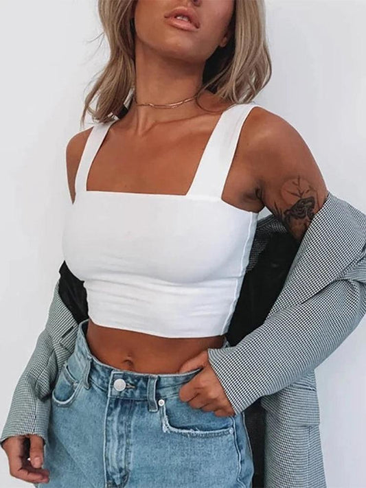 Sexy Square Neck Sleeveless Crop Top for Women | White & Black - Dhavinci