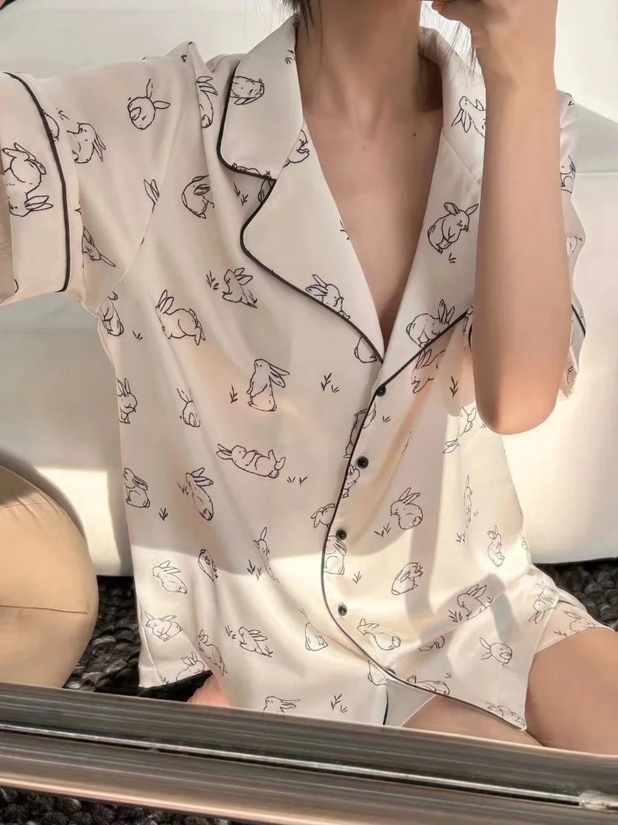 2-Piece Print Sleepwear | Faux Silk Satin Pajama Set - Dhavinci