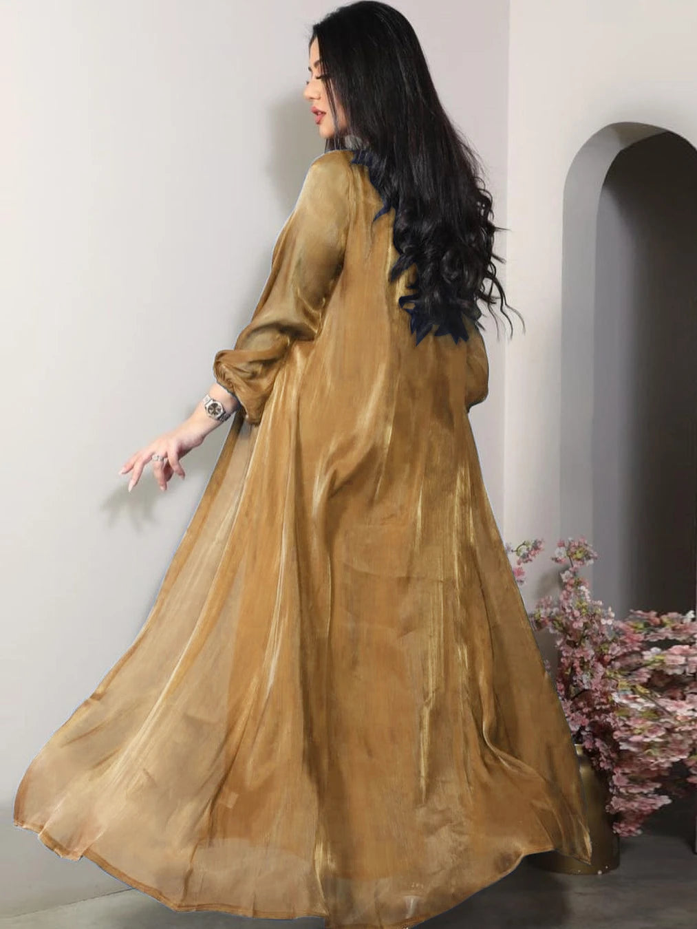 Morocco Party Dress 2 Piece Set | Silky Satin Eid Caftan Abaya - Dhavinci