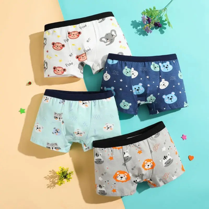 Boys' Cotton Underwear 4-Pack | Assorted Car Pattern Boxers - Dhavinci