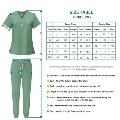 Nurse Uniforms Woman Short Sleeve V Neck Top Scrubs Jogger Pants Medical Scrubs Set Women Summer Casual Uniformes Clinicos Mujer - Dhavinci