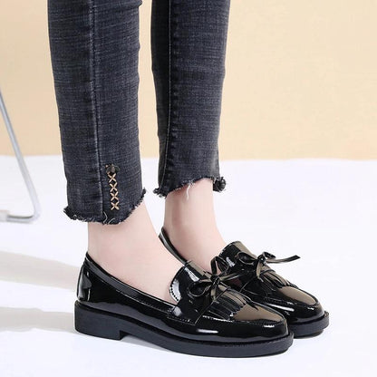 Black Patent Leather Loafers for Women | Casual Platform Flats - Dhavinci