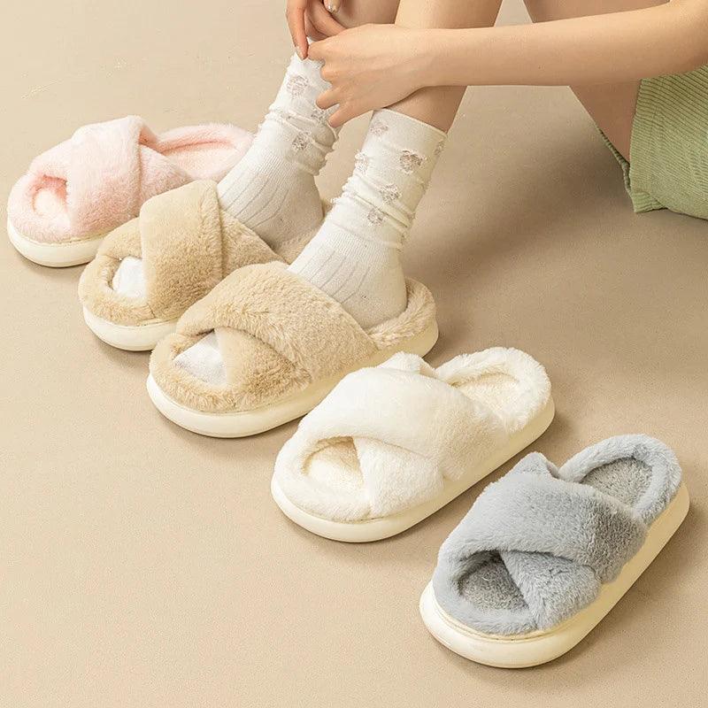 Thick Platform Fur Slippers for Women | Winter Plush Non-Slip Slides - Dhavinci