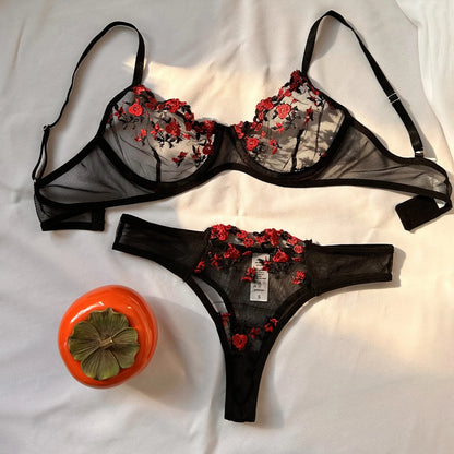 Sexy Embroidered Bra Set | Women's Push-Up Lingerie Set