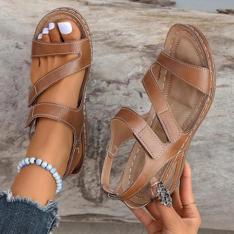 Leather Wedge Sandals for Women | Summer Hook Loop Non-Slip Platform - Dhavinci