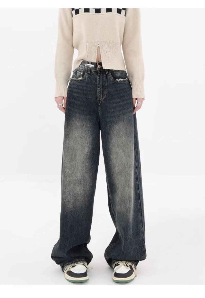 Harajuku Y2K Loose Jeans for Women | Retro High-Waisted Wide Leg Denim - Dhavinci