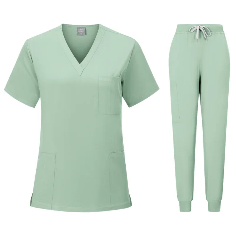 Nurse Uniforms Woman Short Sleeve V Neck Top Scrubs Jogger Pants Medical Scrubs Set Women Summer Casual Uniformes Clinicos Mujer - Dhavinci