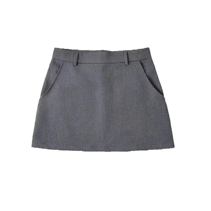 Solid Back Zipper A-Line Mini Skirt for Women | Vintage High-Waist Chic Skirt - Dhavinci