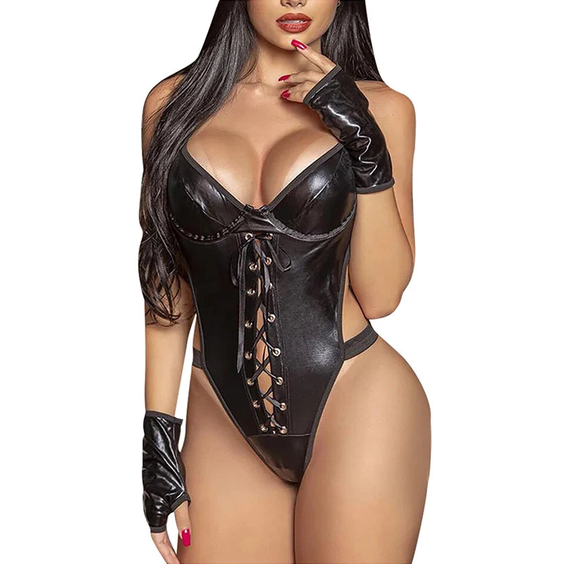 Plus Size Latex Leather Bodysuit | Sexy Backless Bodycon Lingerie