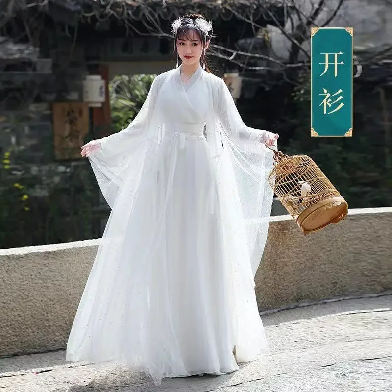 Elegant Hanfu Dress Women Ancient Chinese Traditional Hanfu Coat Outfit Female Cosplay Costume Party Show Beige Gown 3/4pcs Sets - Dhavinci