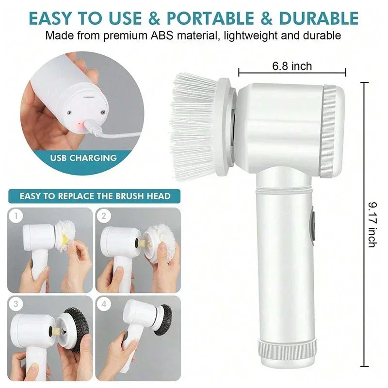 Electric Spin Scrubber for Bathroom | 5-in-1 Power Cleaning Brush - Dhavinci