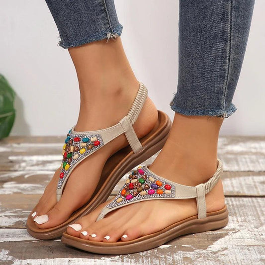 Luxury Bohemia Sandals | Summer Flat Heel Clip Toe Women’s Shoes - Dhavinci