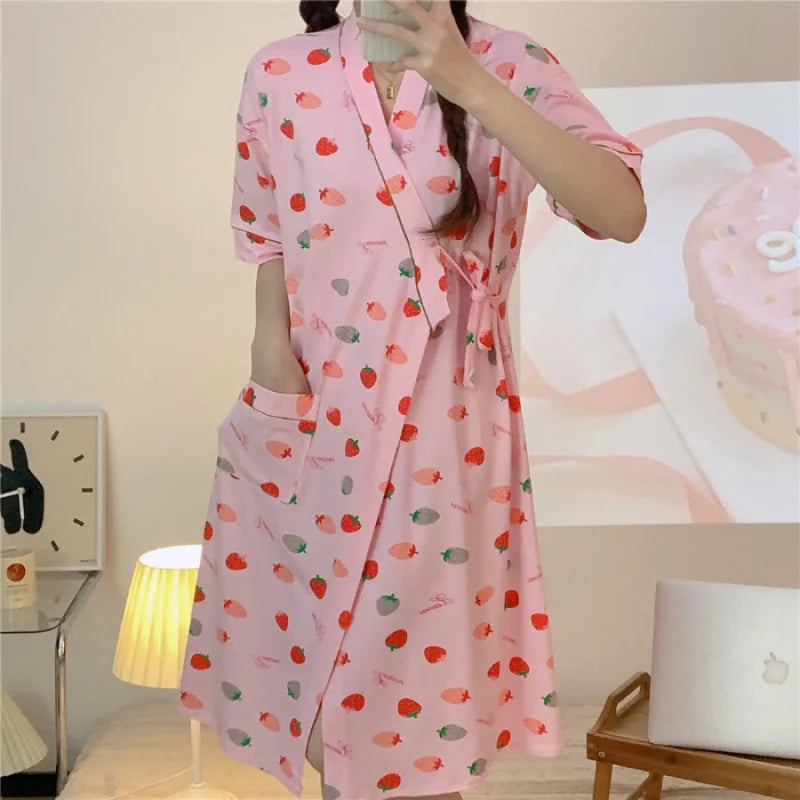 Womens Robe Japanese Style Kimono Pajamas Sleepwear Nightgown Bathrobe Print Bridesmaid Robes Casual Robes Ladies Dressing Gowns - Dhavinci