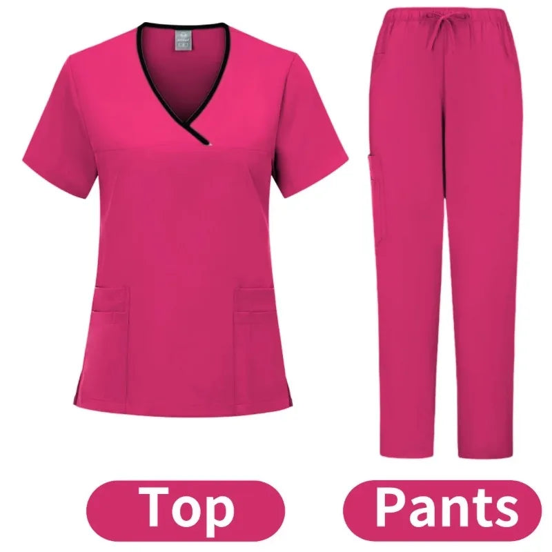 Medical Nurse Beauty Salon Workwear Clinical Scrubs Top + Pant Spa Doctor Nursing Tunic Suit Surgical Uniforms Woman Scrub Set - Dhavinci