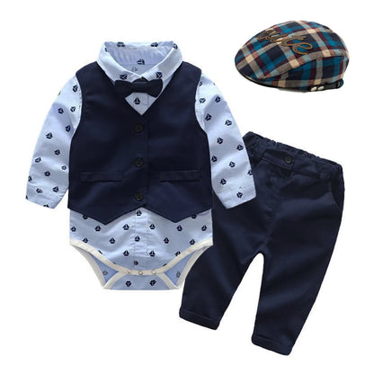 4-Piece Baby Boy Clothing Set | Autumn Infant Tops, Vest & Overalls