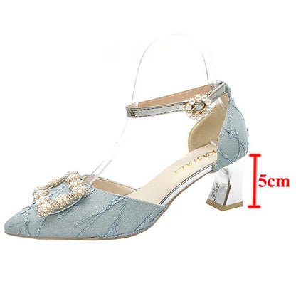 Bling Crystal Thin Heels Pumps for Women - Elegant Ankle Strap - Dhavinci