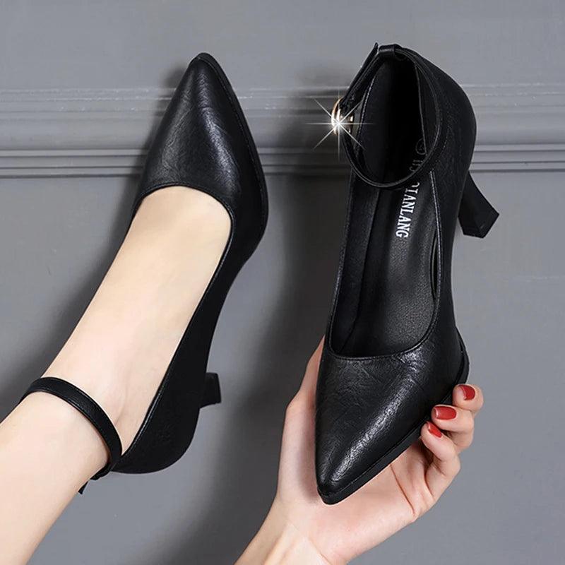 Classic Black Thin Heels Pumps for Women - Pointed Toe Office Shoes - Dhavinci