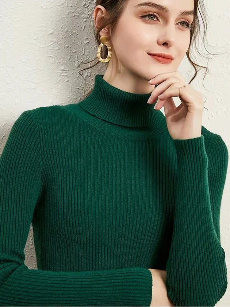 New Turtleneck Jumper Woman Knitted Blouses Fashion Ladies Sweaters Winter Thermal Striped Long Sleeve Autumn Warm Tops Basics - Dhavinci