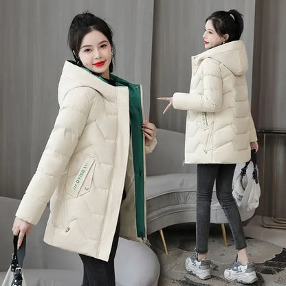 Winter Fashion Hooded Parka | Women’s Mid-Length Cotton Jacket