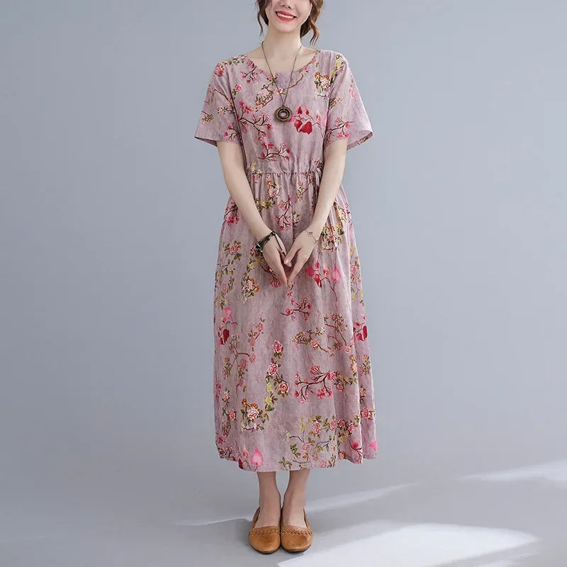 Elegant Comfortable Loose Streetwear Women Clothing Summer Dress for Women Fashion Casual Vintage Ethnic Style Clothes Print - Dhavinci