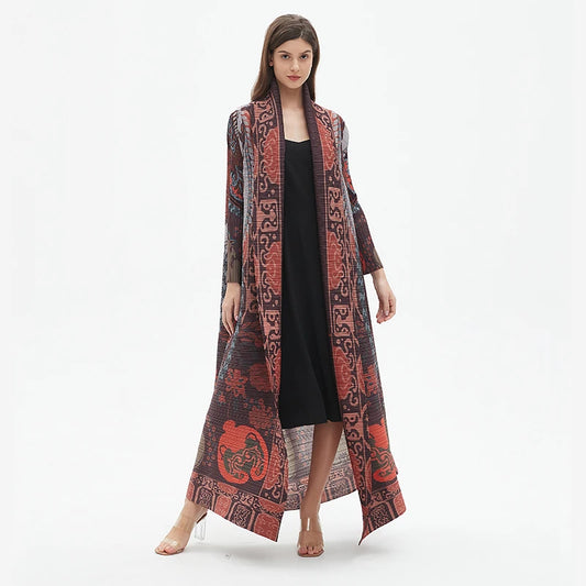 Pleats Pleated Abaya Long Printed Jacket Trench Windbreaker Evening Gown Gown 2024 Autumn New Loose Extended Coat Women Clothing - Dhavinci