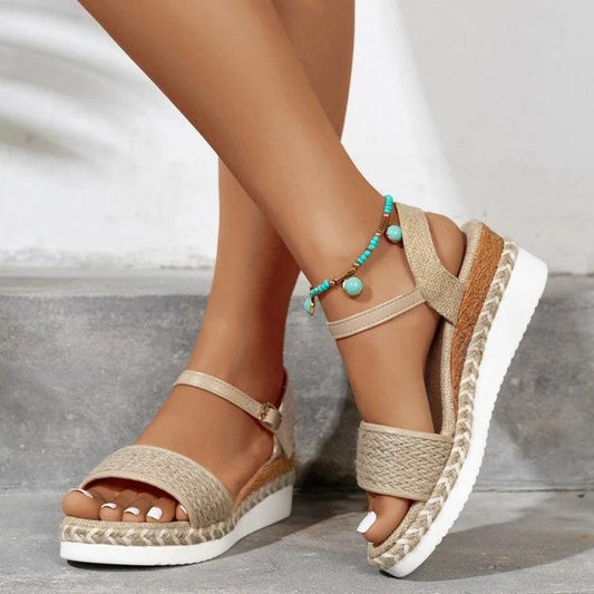 Hemp Med Heel Sandals for Women - Summer Non-Slip Platform Espadrilles - Dhavinci