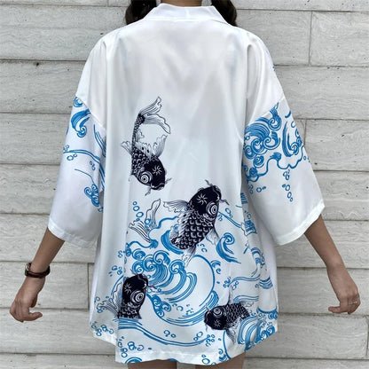 Bebovizi Japanese Style Flaming Phenix Print Cardigan Kimono Harajuku Women Men Sexy Yukata Female Streetwear Traditional Haori - Dhavinci