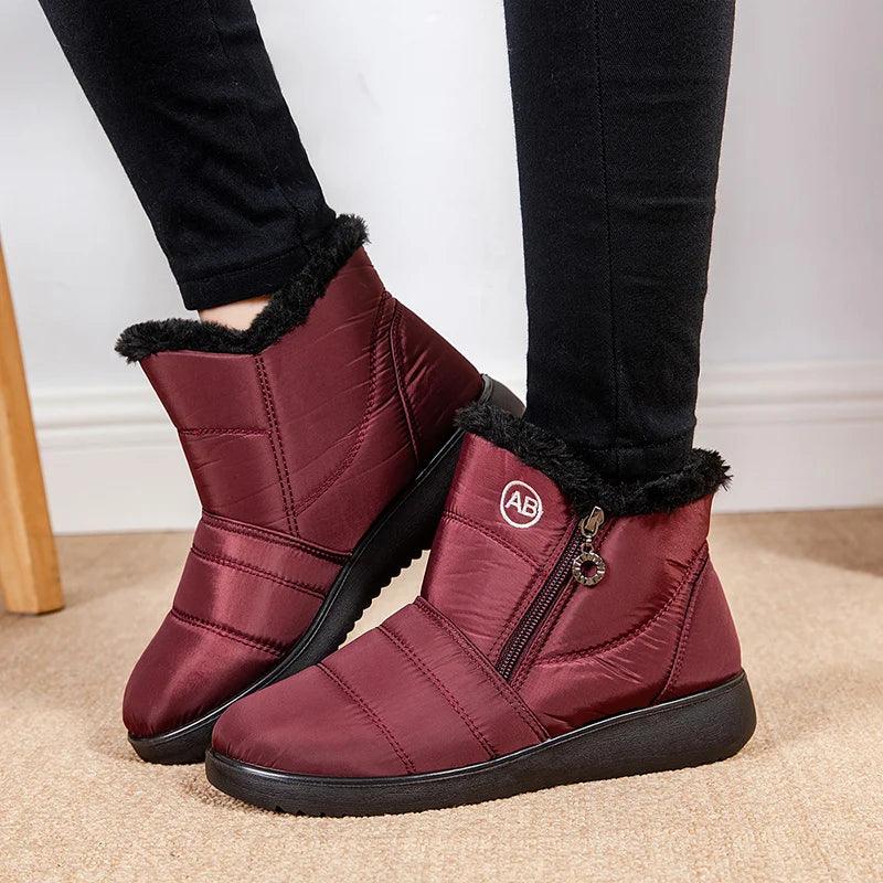 Waterproof Snow Boots - Faux Fur Plush Ankle Boots for Women - Dhavinci