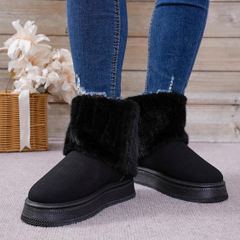 Warm Faux Fur Snow Boots for Women | Non-Slip Plush Platform Ankle Boots - Dhavinci