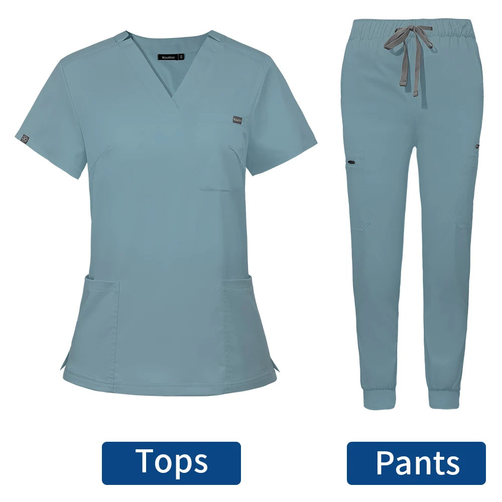 Hospital Doctor Nursing Uniform Women Wholesale Casual Short Sleeved V-neck Jogger Suits Nurse Pharmacy Working Medical Uniforms - Dhavinci