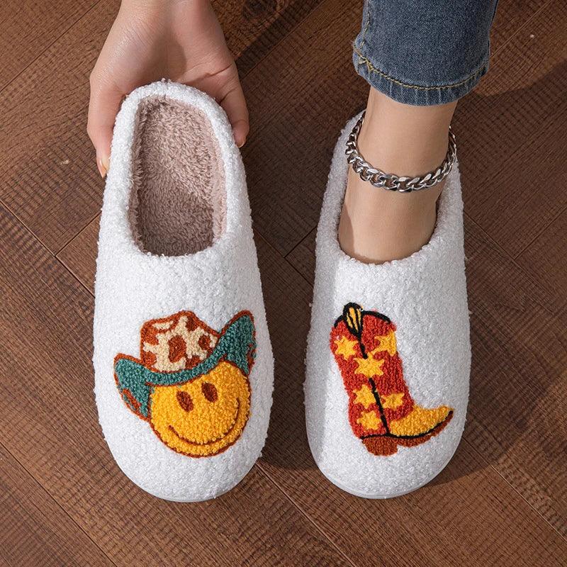 Winter Cartoon Plush Slippers for Women | Cozy Cowboy Home Shoes - Dhavinci