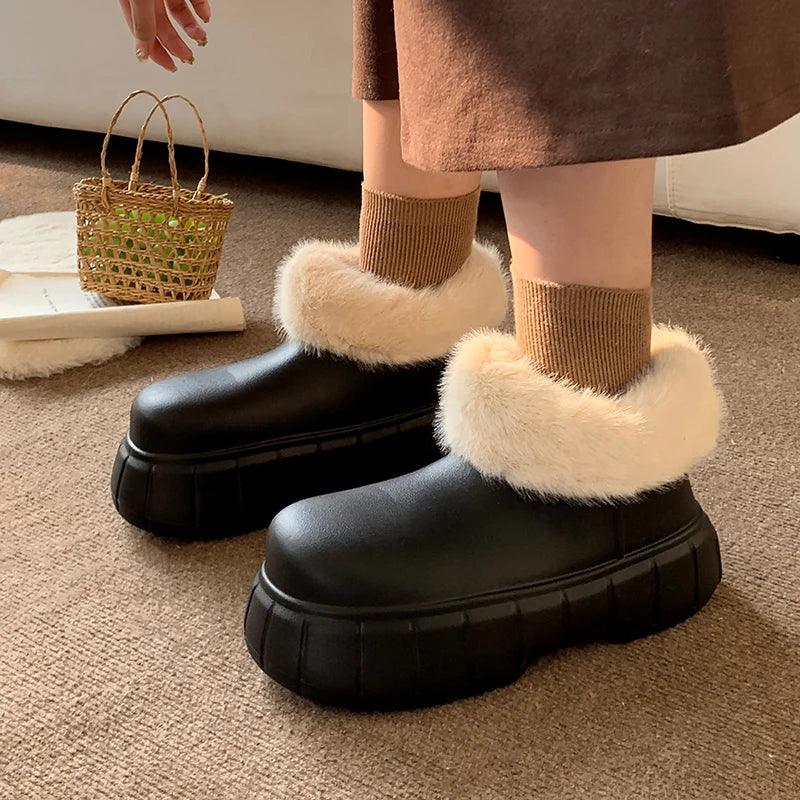 Thick Bottom Platform Boots - Faux Fur Waterproof Snow Boots for Women - Dhavinci