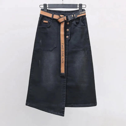 Women's Denim Skirts Spring Summer High-waisted Jeans Skirts Streetwear Female Sexy Sheath Skirts Belt Fashion Split Retro Skirt - Dhavinci