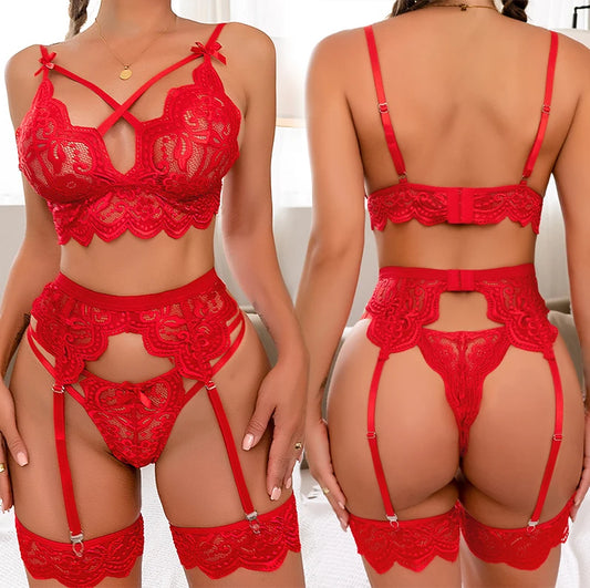 Sexy Lace Lingerie Set | 3-Piece Bra, Panty & Garters