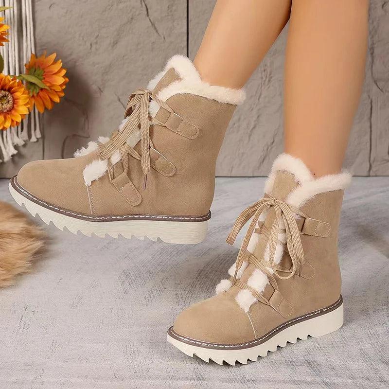 Lace-Up Plush Winter Ankle Boots for Women | Warm Snow Shoes &nbsp; - Dhavinci