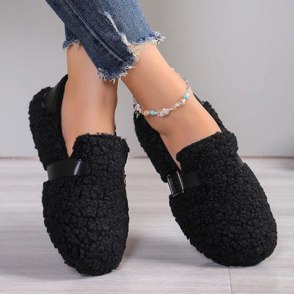 Lamb Cashmere Warm Flats for Women | Slip-On Plush Loafers Shoes - Dhavinci