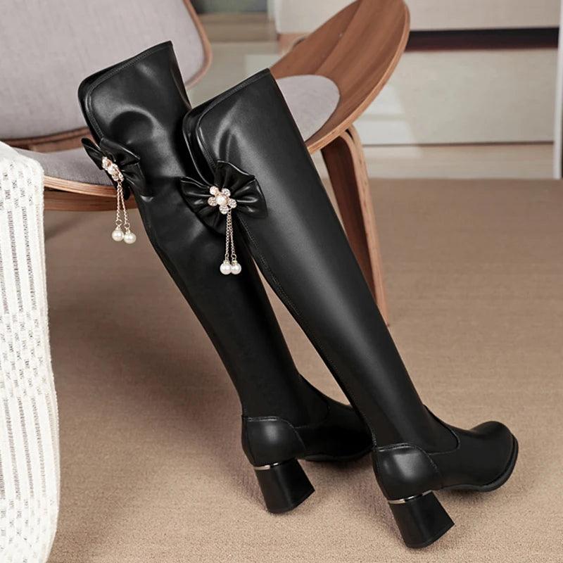 Sexy High Heel Over-the-Knee Boots for Women | Autumn Winter Bowknot Boots - Dhavinci