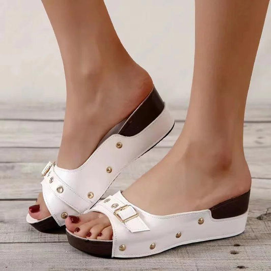 Rivet Platform Slippers for Women - Buckle Wedges Summer Sandals - Dhavinci