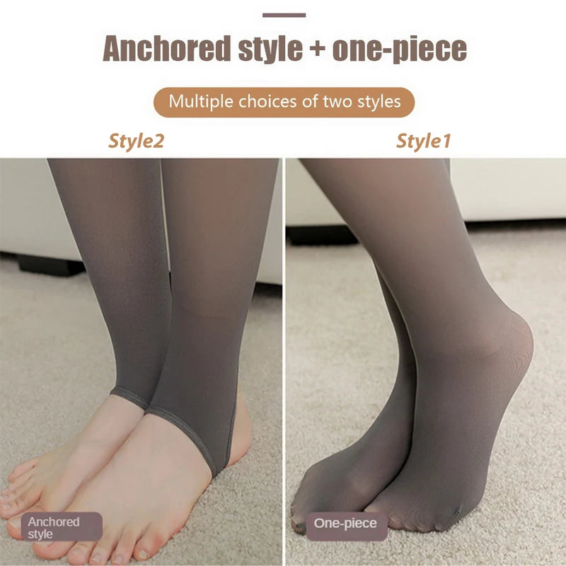 Woman Thermal Tights Sexy Translucent Fleece Leggings Pantyhose Slim Winter Warm Thick Velvet Stockings Female Streetwear Pants - Dhavinci