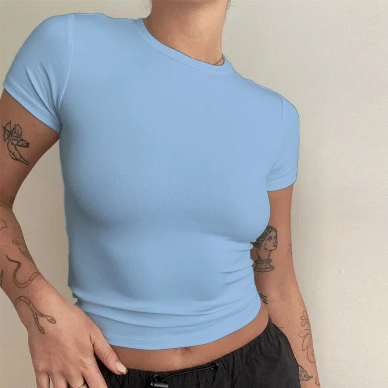 Slim Fit Short Sleeve T-Shirt for Women | Y2K Sporty Streetwear - Dhavinci