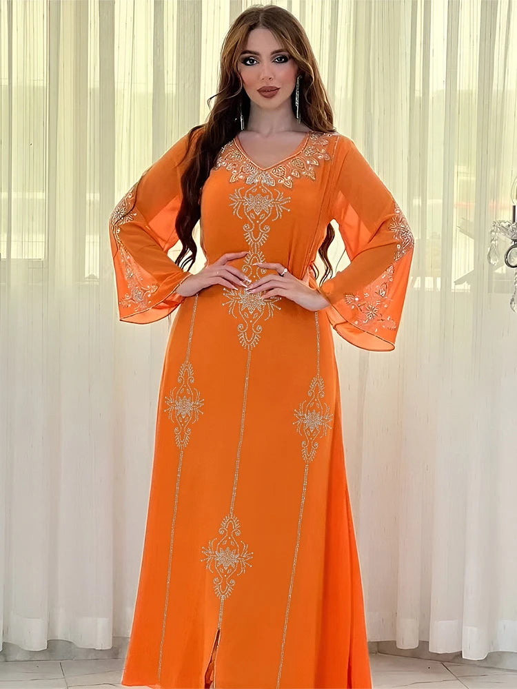 Eid Jalabiya Muslim Abaya | Elegant Diamond Lace-up Party Dress - Dhavinci