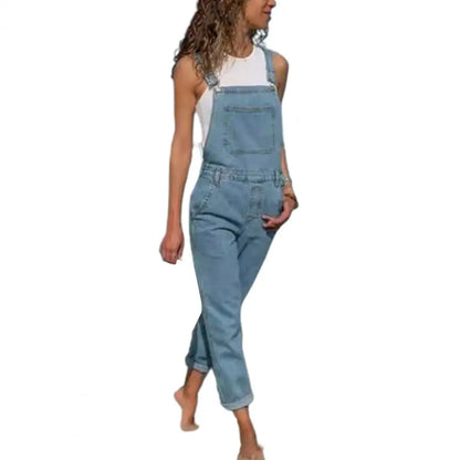 Denim Overalls with Pockets Stylish Plus Size Denim Jumpsuit with Adjustable Straps Side Pockets Women's Loose Backless for A - Dhavinci