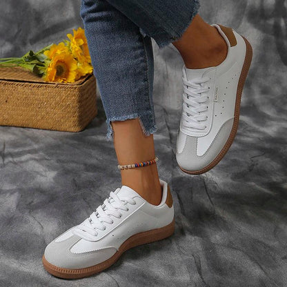 Fashion Patchwork Flat Sneakers for Women | Lace-Up PU Leather Shoes - Dhavinci