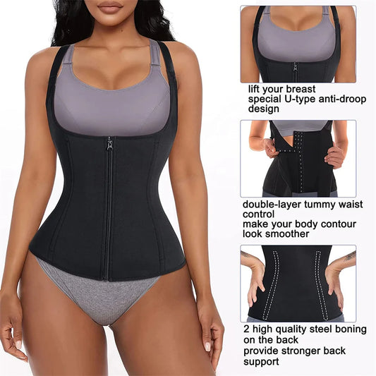 Waist Trainer Tank Top For Women Zipper Body Shaper Tummy Control Sleeveless Top Women's Activewear Body Shaping Underwear - Dhavinci