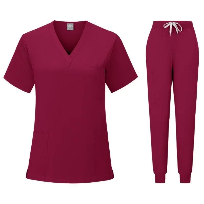 Nurse Uniforms Woman Short Sleeve V Neck Top Scrubs Jogger Pants Medical Scrubs Set Women Summer Casual Uniformes Clinicos Mujer - Dhavinci