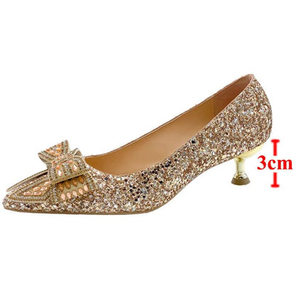 Bling Bridal Shoes for Women - Crystal Bow Thin Heels Pumps - Dhavinci