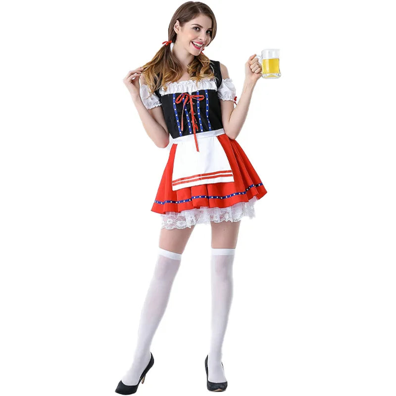 Carnival Oktoberfest Dirndl Costume Dress Women Germany Beer Maid Tavern Wench Waitress Outfit Cosplay Halloween Fancy Party - Dhavinci