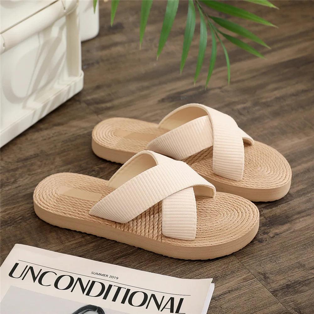 Ladies Summer Cross Drag Slippers | Fashion Hemp Rope Casual Sandals - Dhavinci